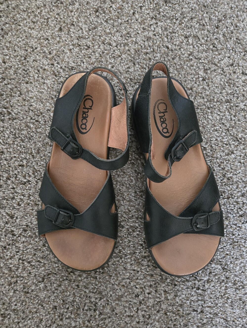 Chaco Black Leather Strappy Sandals Hiking Casual Women's US Size 8
